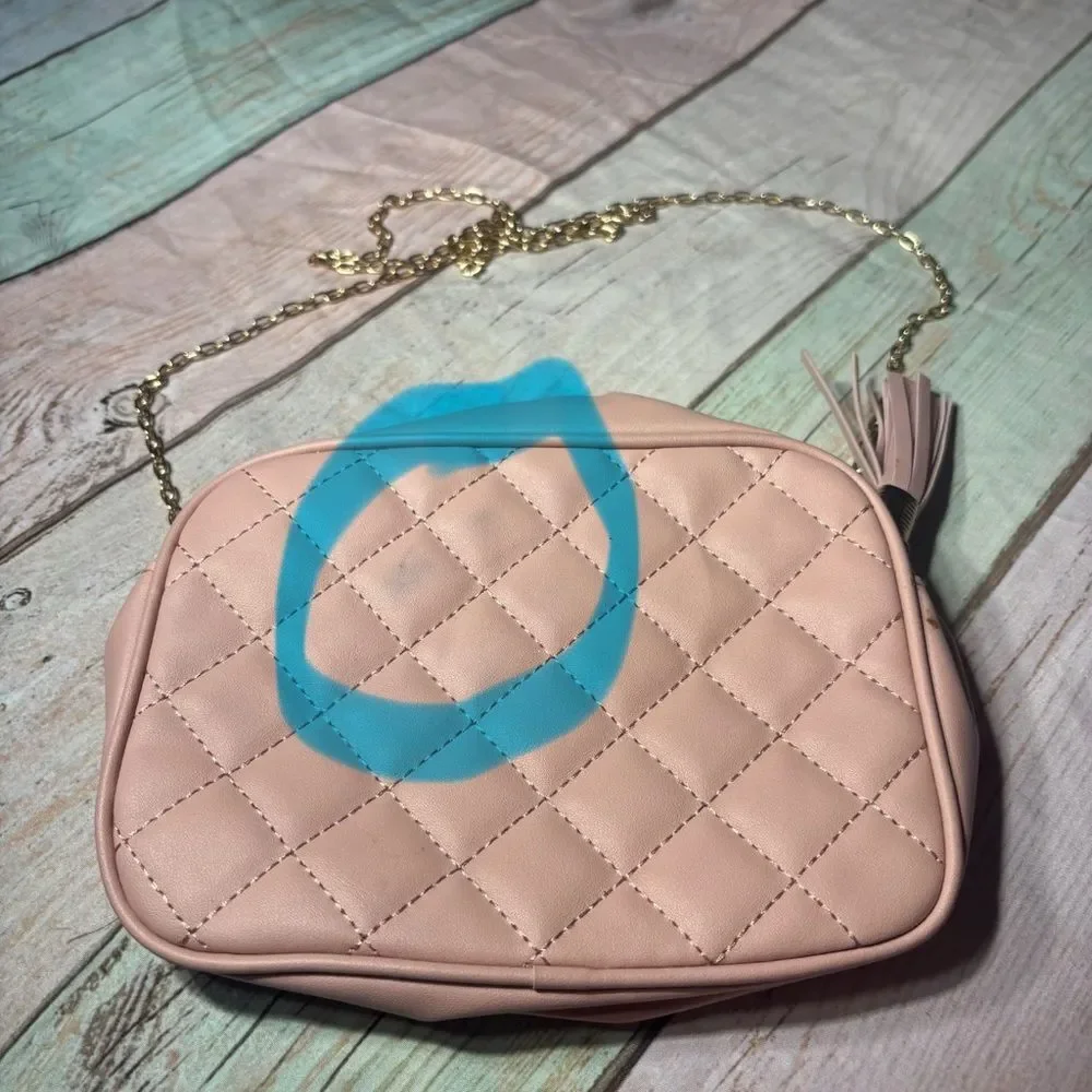 Quilted Pink Crossbody Bag with Butterfly Accent